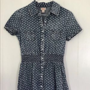 Denim print polka dot dress